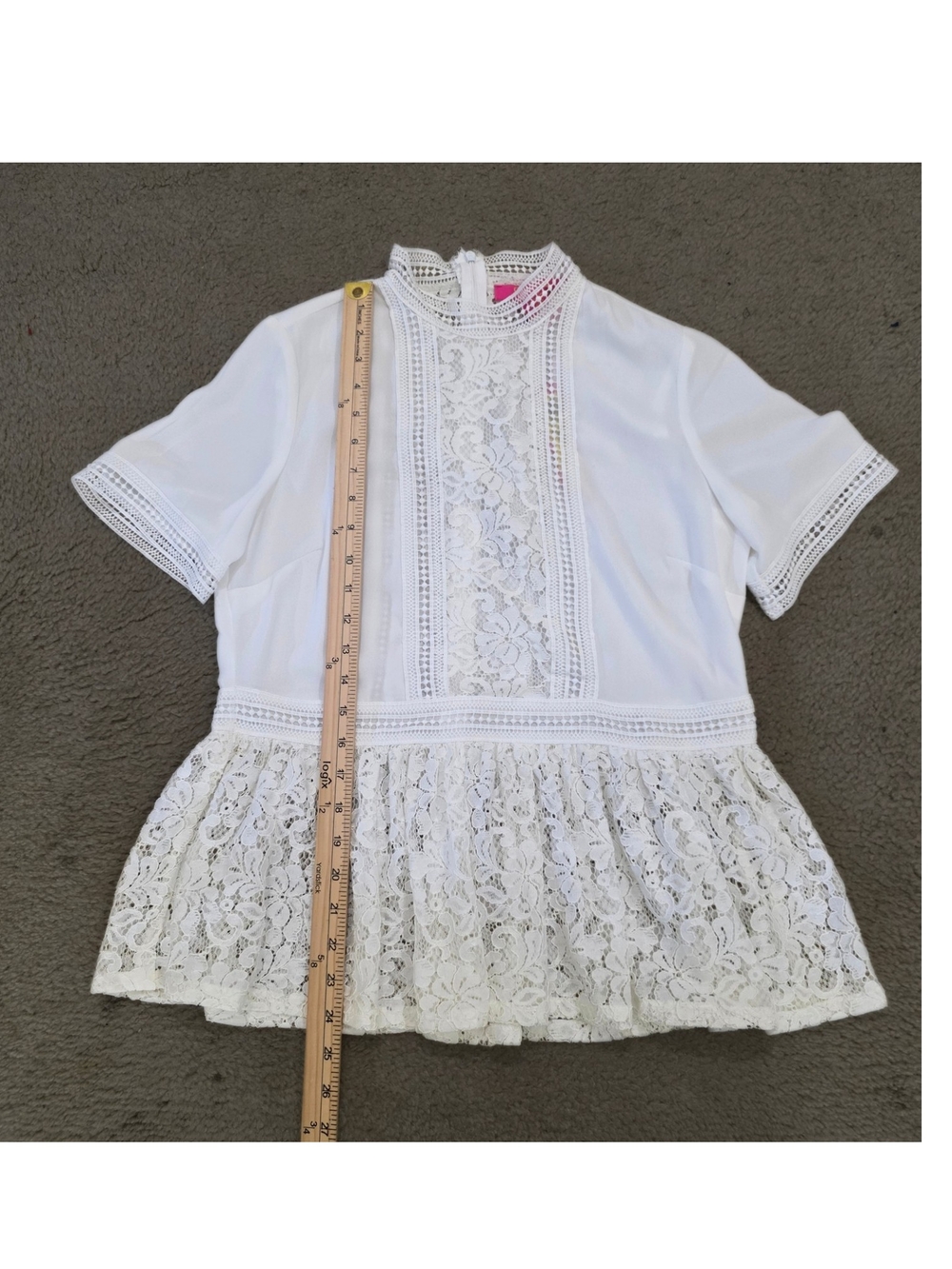 Catherine Malandrino Off White Lace Peplum Mock Neck Blouse Top NWT Size S - Picture 9 of 13